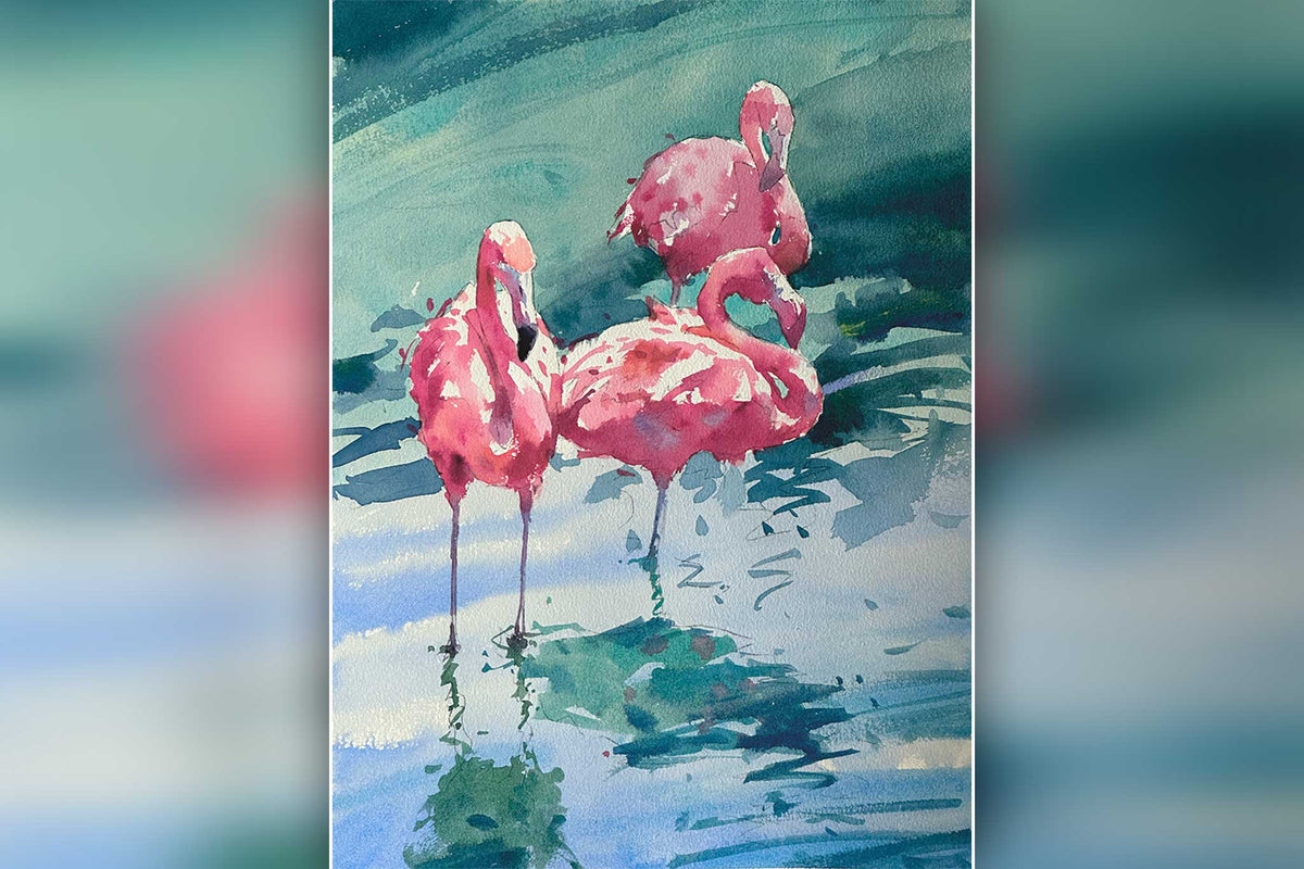 Flamingos - Brush Strokes &amp; Single Washes - Preview