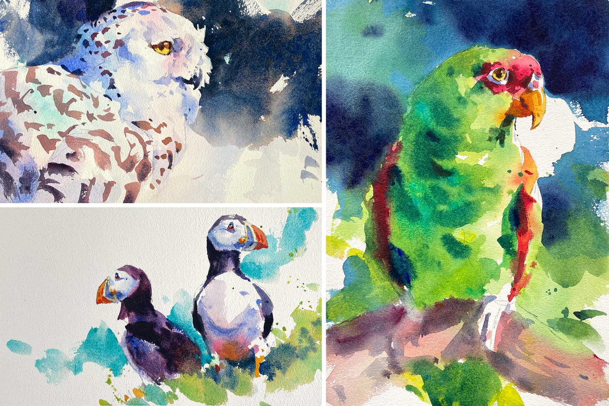 Three Simple Watercolour Birds